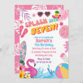 Splash in zes retro 7e zwembad verjaardagsfeestje kaart (Voorkant / Achterkant)