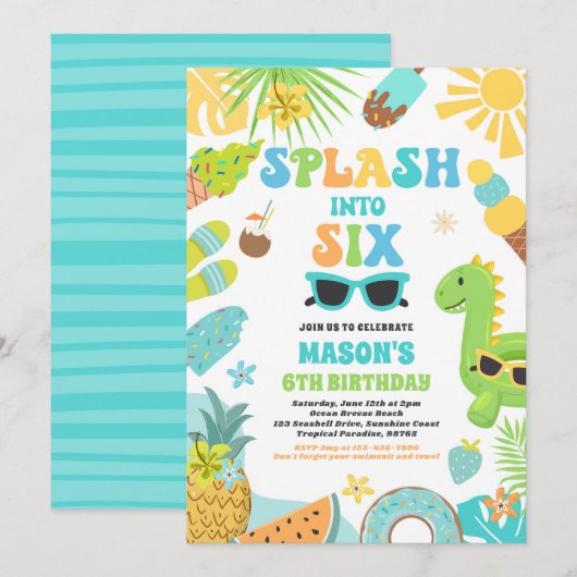 Splash In Zes Tropisch Strand 6e Verjaardagsfeestj Kaart (Voorkant / Achterkant)