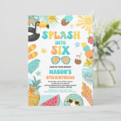 Splash In Zes Tropisch Strand 6e Verjaardagsfeestj Kaart (Staand voorkant)