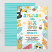 Splash In Zes Tropisch Strand 6e Verjaardagsfeestj Kaart (Voorkant / Achterkant)