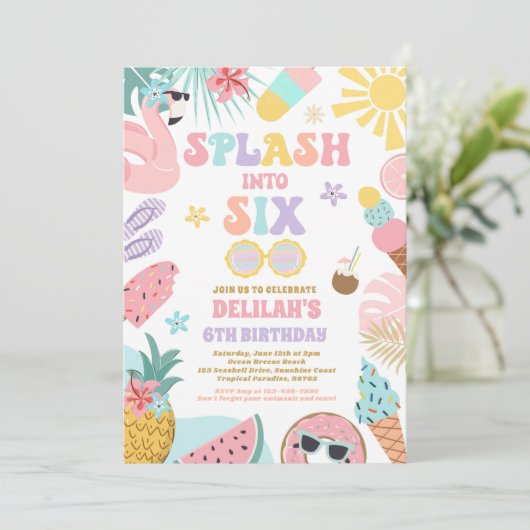 Splash In Zes Tropisch Strand 6e Verjaardagsfeestj Kaart (Staand voorkant)