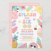 Splash In Zes Tropisch Strand 6e Verjaardagsfeestj Kaart (Voorkant / Achterkant)