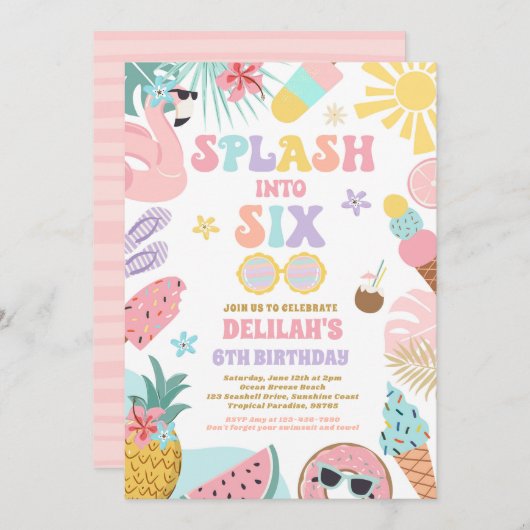 Splash In Zes Tropisch Strand 6e Verjaardagsfeestj Kaart (Voorkant / Achterkant)