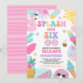 Splash In Zes Tropisch Strand 6e Verjaardagsfeestj Kaart (Voorkant / Achterkant)
