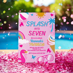Splash in zeven Pool Party Verjaardag Meisje zomer Kaart