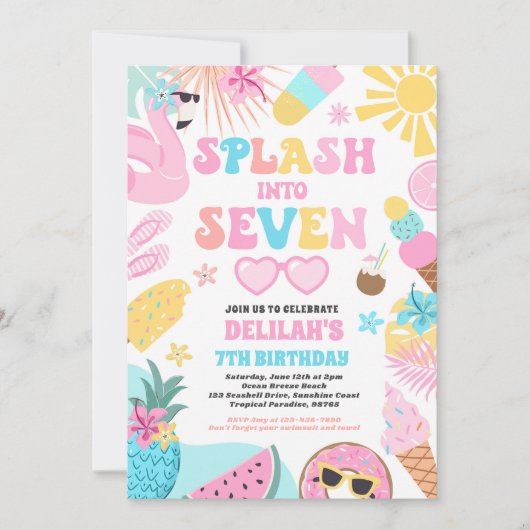 Splash In Zeven Tropisch Strand 7e Verjaardag Kaart (Voorkant)