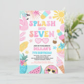 Splash In Zeven Tropisch Strand 7e Verjaardag Kaart (Staand voorkant)