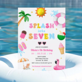 Splash In Zeven Zwembad Party Meisje 7e Verjaardag Kaart