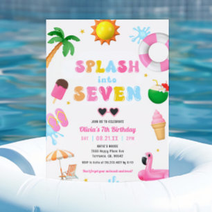 Splash In Zeven Zwembad Party Meisje 7e Verjaardag Kaart