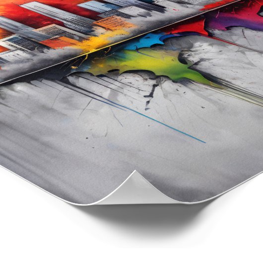 Splash inkt tekening met wolkenkrabber skyline poster (Hoek)