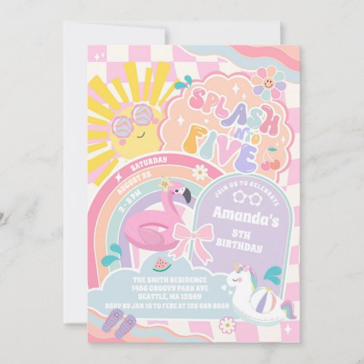 Splash Into Five Cloud Rainbow Disco 5th Birthday  Kaart (Voorkant)