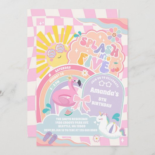 Splash Into Five Cloud Rainbow Disco 5th Birthday  Kaart (Voorkant / Achterkant)