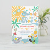 Splash Into Five Summer Party 5th Birthday Kaart (Staand voorkant)