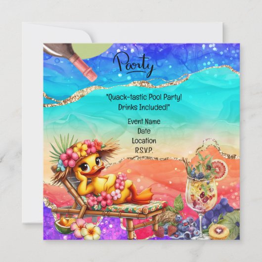 "Splash into Fun: Duck Pool Party met Drinken!" Kaart (Voorkant)