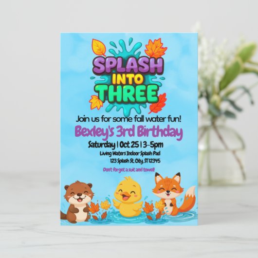 Splash Into Three Fall Water Fun birthday  Kaart (Staand voorkant)