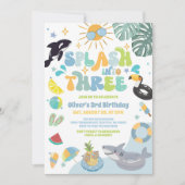 Splash Into Three Pool Party Summer 3rd Birthday  Kaart (Voorkant)