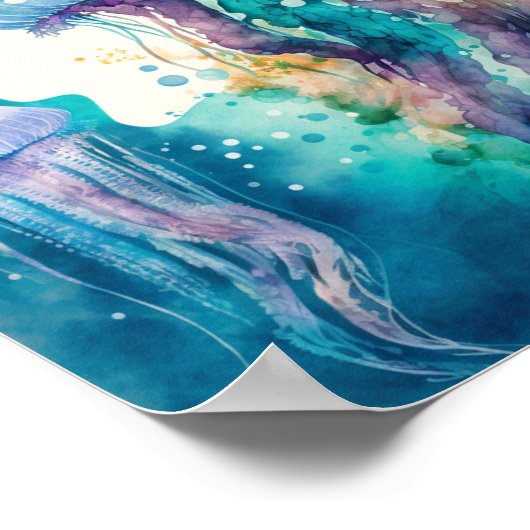 Splash Jellyfish Waterverf Minimalistisch Poster (Hoek)