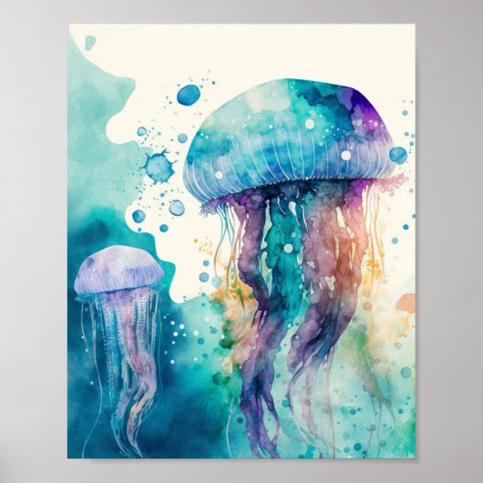 Splash Jellyfish Waterverf Minimalistisch Poster (Voorkant)