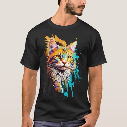Splash Maine Coon Kat T-shirt (Voorkant)