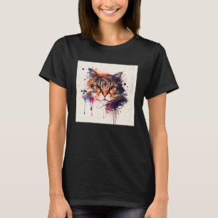Splash Maine Kun Kat Verf Splatter Kleurrijke Vrou T-shirt