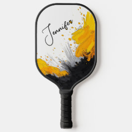 Splash of Gold voor Black Personal Name Pickleball Paddle