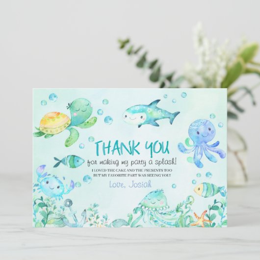 Splash onder het Zee Verjaardag Dank u kaart (Staand voorkant)