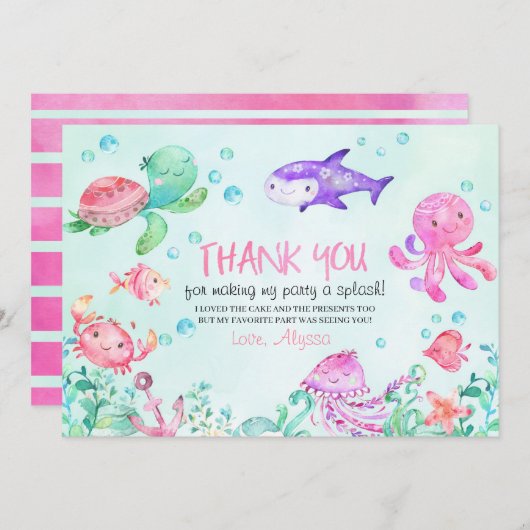 Splash onder het Zee Verjaardag Dank u kaart (Voorkant / Achterkant)