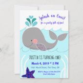 Splash over walvis 1st Birthday Invitation Kaart (Voorkant)
