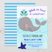 Splash over walvis 1st Birthday Invitation Kaart (Voorkant / Achterkant)