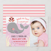 Splash over walvis 1st Birthday Invitation Kaart (Voorkant / Achterkant)