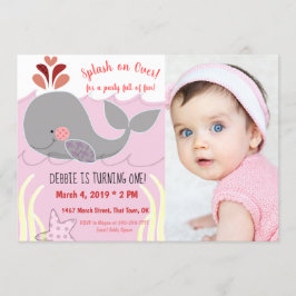 Splash over walvis 1st Birthday Invitation Kaart