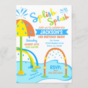 Splash Pad Birthday Invitation / Water Park / Boy Kaart
