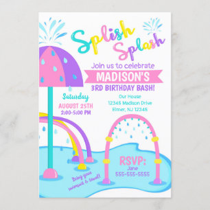 Splash Pad Birthday Invitation / Water Park / Girl Kaart