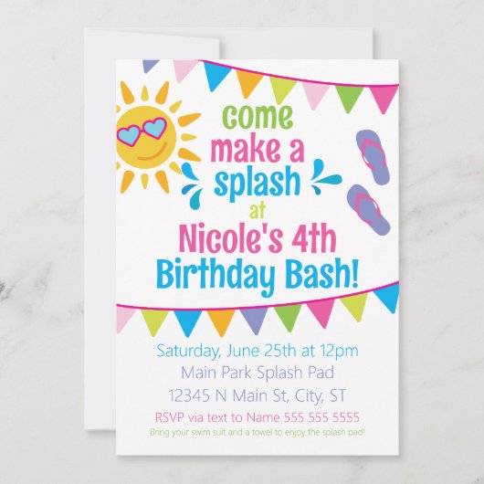 Splash Pad Birthday Party nodigt uit Kaart (Voorkant)