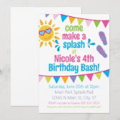 Splash Pad Birthday Party nodigt uit Kaart (Voorkant / Achterkant)