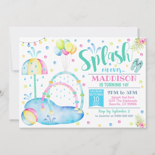 Splash Pad Party Invitation Water Park Birthday Kaart (Voorkant)