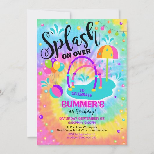 Splash Pad Party Invitation Waterpark Birthday Kaart (Voorkant)
