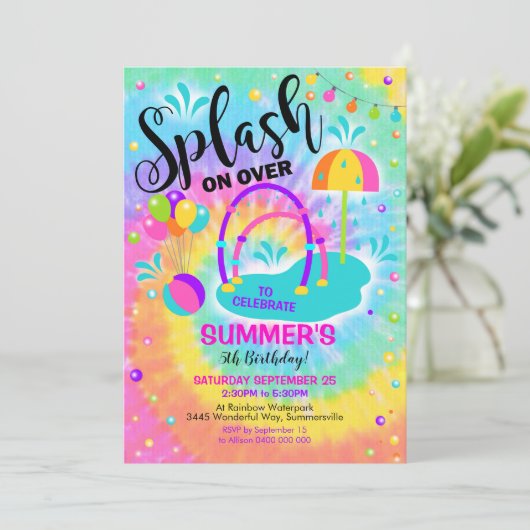 Splash Pad Party Invitation Waterpark Birthday Kaart (Staand voorkant)