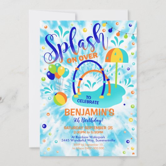 Splash Pad Party Invitation Waterpark Blue Kaart (Voorkant)