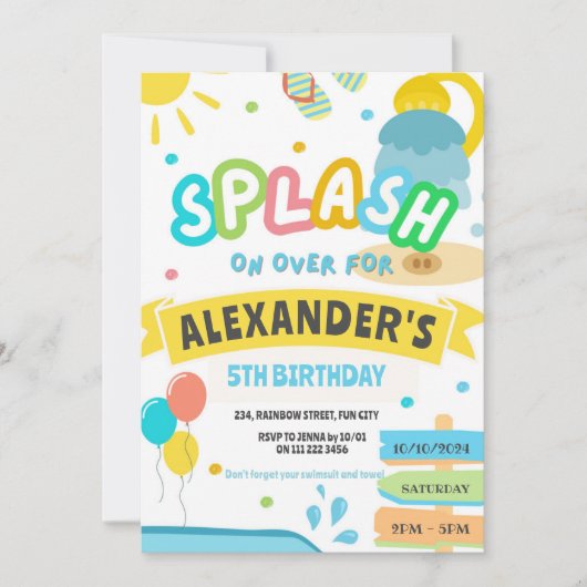 Splash Pad Party Water Park Verjaardag Kaart (Voorkant)