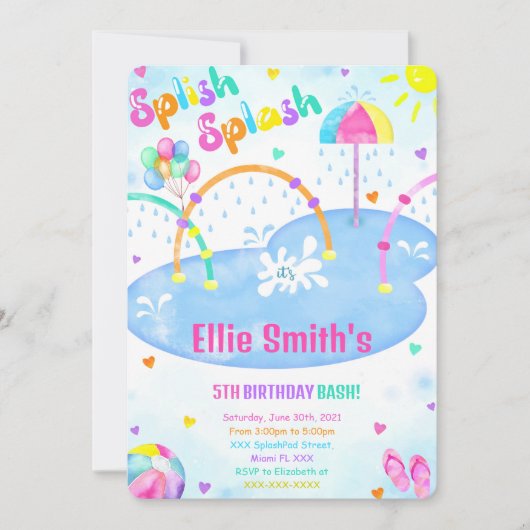 Splash Pad Uitnodiging voor verjaardag (Voorkant)