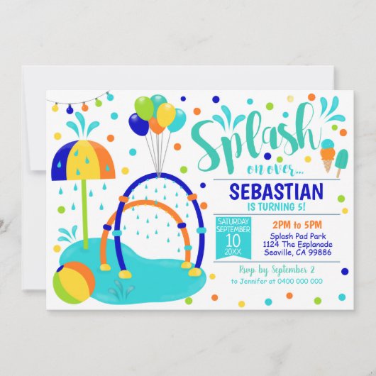 Splash Pad Uitnodiging Waterpark Verjaardag Jongen (Voorkant)