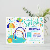 Splash Pad Uitnodiging Waterpark Verjaardag Jongen (Staand voorkant)