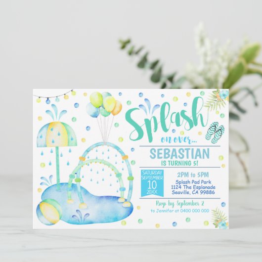Splash Pad Uitnodiging Waterpark Verjaardag Jongen (Staand voorkant)