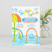 Splash Pad Verjaardag Uitnodiging / Waterpark / Jo (Staand voorkant)