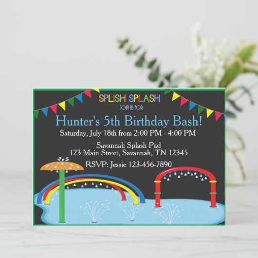 Splash Pad verjaardagsuitnodiging Kaart (Staand voorkant)