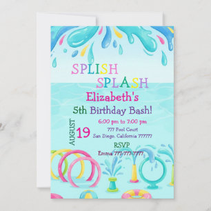 Splash Pad verjaardagsuitnodiging / Waterpark / Me Kaart