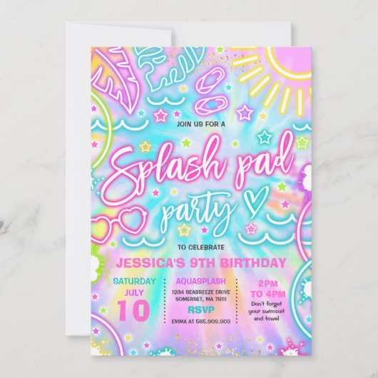 Splash Pad Waterpark Birthday Party Tie Dye Glow Kaart (Voorkant)