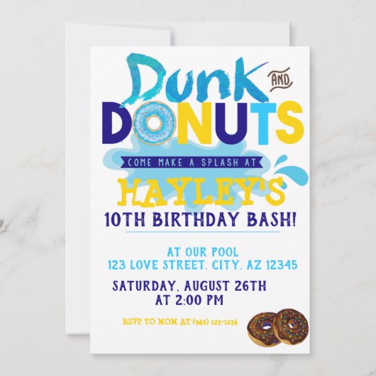 Splash Pool Dunk in Donut Party Birthday Kaart (Voorkant)