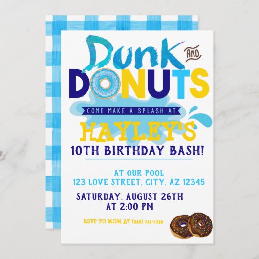 Splash Pool Dunk in Donut Party Birthday Kaart (Voorkant / Achterkant)